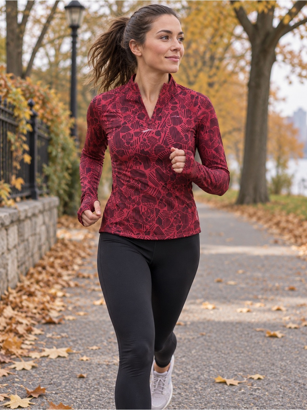 Brooks Fleece Lined Running Pullover Geometric Print Long Sleeved - Size Small